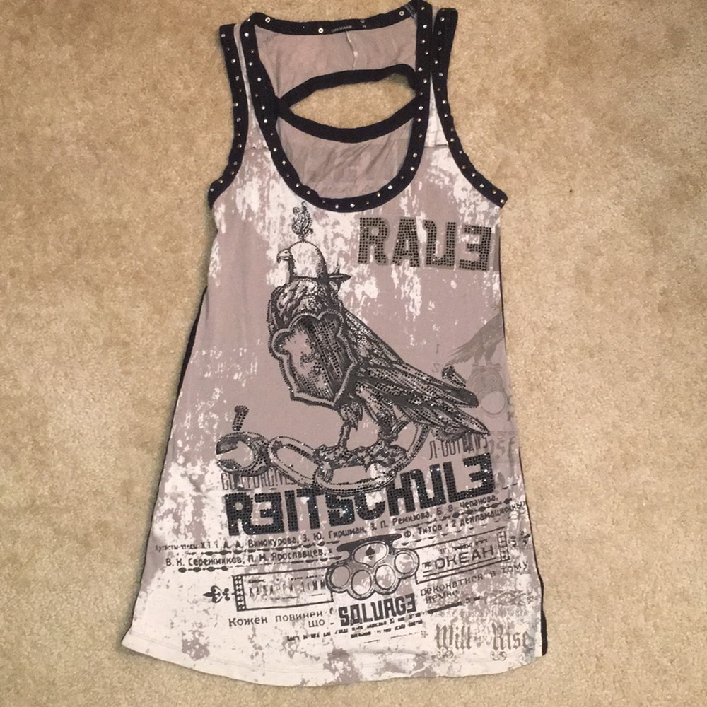 Salvage Black and Tan crystalized raven Dress